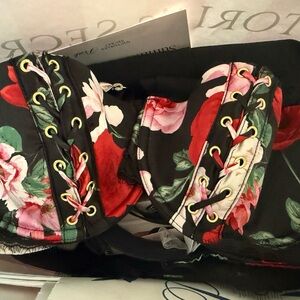 Victoria's Secret Floral Lace-Up Bra - Black and Red